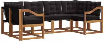 vidaXL Outdoor-Sofagarnitur mit Kissen 6-tlg., Natur/Schwarz (3369011)