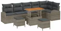 vidaXL Garten-Sofa-Set mit Kissen mit Speicher mit Kissen 9 pcs Grau