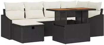 vidaXL Garten-Sofa-Set H&ouml;henverstellbar 7-teilig Schwarz Polyrattan (3361355)