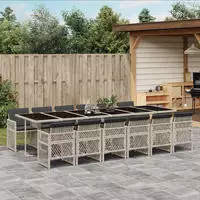 vidaXL 11-tlg. Garten-Essgruppe mit Kissen Beige Poly Rattan