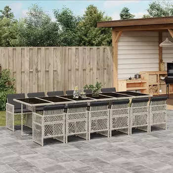 vidaXL Garten-Essgruppe 11-tlg. Poly Rattan mit Kissen Beige (3210756)