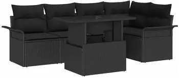 vidaXL Garten-Sofa-Set mit Kissen 6-teilig Poly-Rattan Schwarz (3357026)