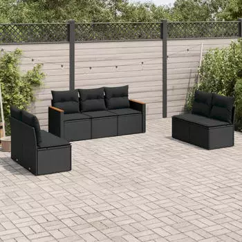 vidaXL Garten-Sofagarnitur 7-tlg. mit Kissen Poly Rattan Beige (3225877)