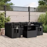 vidaXL 7-tlg. Garten-Sofagarnitur mit Kissen Braun Poly Rattan