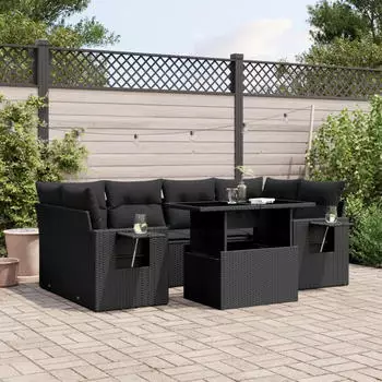 vidaXL Garten-Sofagarnitur 7-tlg. mit Kissen, Poly Rattan, Braun (3326434)