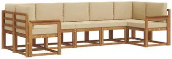 vidaXL Outdoor-Sofagarnitur mit Kissen 7-tlg., Natur/Beige (3366911)
