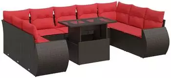 vidaXL Garten-Sofagarnitur 10-tlg. mit Kissen, Poly Rattan & Akazie, Braun (3326705)