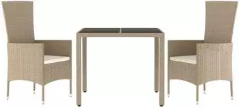 vidaXL Garten-Essgruppe 3-tlg. Poly Rattan Beige mit Kissen (3157561)