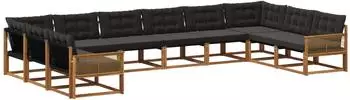 vidaXL Outdoor-Sofagarnitur mit Kissen, 10-tlg., Natur/Schwarz (3381716)