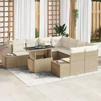 vidaXL Gartensofa-set mit Kissen 9 pcs Beige und Creme Poly-Rattan
