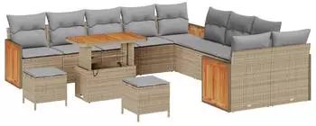 vidaXL Garten-Sofa-Set mit Kissen, Poly-Rattan, Beige/Hellgrau (3365317)