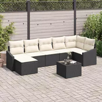 vidaXL Garten-Sofaset 7-teilig Polyrattan mit Kissen, Braun