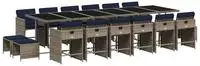vidaXL 17-teiliges Garten-Ess-Set mit Kissen, grau, Polyrattan