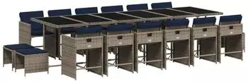 vidaXL Garten-Ess-Set 17-teilig mit Kissen, Polyrattan, grau (3277956)