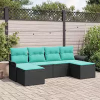 vidaXL Gartensofa-set mit Kissen 6 pcs Schwarz Poly-Rattan