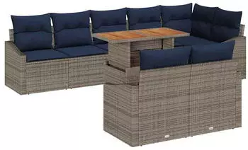 vidaXL Garten-Sofa-Set mit Stauraum 9-tlg. Grau Poly Rattan (3358593)