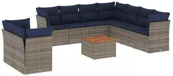vidaXL Garten-Sofagarnitur 10-tlg. mit Kissen Poly Rattan Grau (3256047)