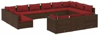 vidaXL Garten-Lounge-Set 13-tlg. mit Kissen, Poly Rattan, Braun (3102107)