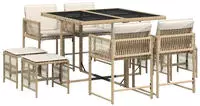 vidaXL 9-tlg. Garten-Essgruppe mit Kissen Beige Poly Rattan