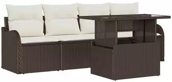 vidaXL Garten-Sofa-Set 5-teilig mit Kissen, Braun Poly Rattan (3357101)