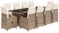 vidaXL 11-tlg. Garten-Bistro-Set mit Kissen Beige Poly Rattan