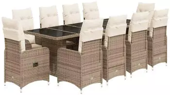 vidaXL Garten-Bistro-Set 11-tlg. mit Kissen Poly Rattan Beige (3277288)