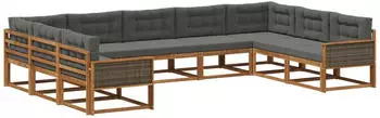 vidaXL Outdoor-Sofagarnitur mit Kissen, 9-tlg., Natur/Anthrazit (3382880)