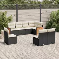 vidaXL 9-tlg. Garten-Sofagarnitur mit Kissen Schwarz Poly Rattan