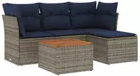 vidaXL 5-teiliges Gartensofa-Set mit Kissen, grau, Polyrattan