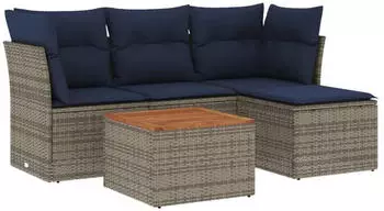 vidaXL Gartensofa-Set 5-teilig mit Kissen, Polyrattan, Grau (3255942)