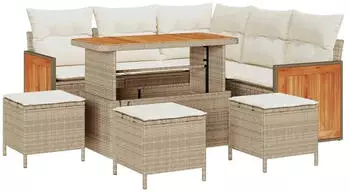 vidaXL Garten-Sofaset mit Kissen 9-teilig Poly-Rattan Beige/Creme (3365261)