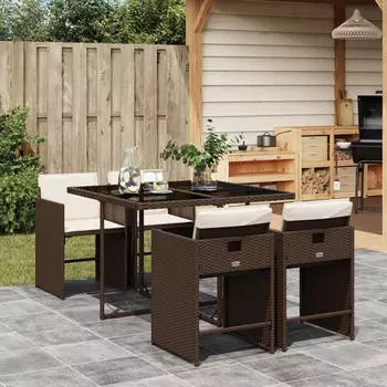 vidaXL Garten-Essgruppe 5-tlg. mit Kissen Poly Rattan Grau (3277849)