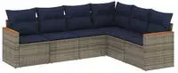 vidaXL 6-teiliges Gartensofa-Set mit Kissen, grau, Polyrattan
