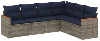 vidaXL Gartensofa-Set 6-teilig mit Kissen, Polyrattan, Grau (3226005)