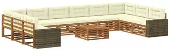 vidaXL Sofagarnitur mit Kissen 11-tlg Massivholz Akazie (3383938)
