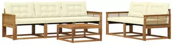 vidaXL Outdoor-Sofagarnitur mit Kissen 6-teilig Natur und Creme (3381250)