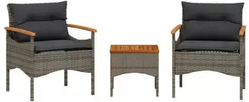 vidaXL Garten-Sofagarnitur 3-tlg. mit Kissen, Poly Rattan, Schwarz (368404)