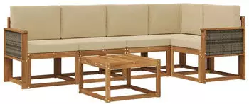 vidaXL Outdoor-Sofagarnitur 6-tlg. Akazienholz Natur/Beige (3385229)