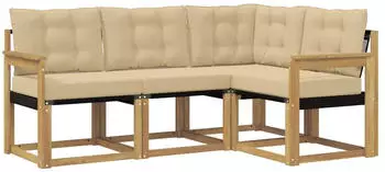vidaXL Outdoor-Sofagarnitur mit Kissen 4-tlg., Wei&szlig;/Beige (3389423)