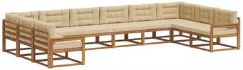 vidaXL Outdoor-Sofagarnitur mit Kissen 10-tlg., Natur/Beige (3368231)