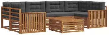 vidaXL Outdoor-Sofagarnitur mit Kissen 7-tlg. Natur/Anthrazit (3373097)