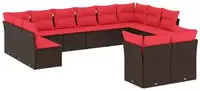 vidaXL 12-teiliges Gartensofa-Set mit Kissen, braun, Polyrattan