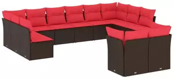 vidaXL Gartensofa-Set 12-teilig mit Kissen, Polyrattan, Braun (3218434)