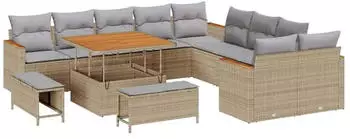 vidaXL Garten Sofa Set 13-teilig Polyrattan Beige
