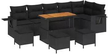 vidaXL Garten-Sofa-Set h&ouml;henverstellbar 10-tlg. Poly-Rattan Schwarz (3361769)