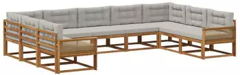 vidaXL Outdoor-Sofagarnitur mit Kissen 9-tlg. Natur/Hellgrau (3382889)