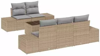 vidaXL Gartensofa-Set mit Kissen 6-tlg. Poly-Rattan Beige/Grau (3355609)