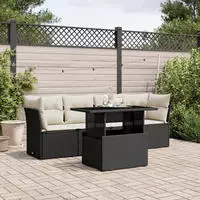 vidaXL 5-tlg. Garten-Sofagarnitur mit Kissen Braun Poly Rattan