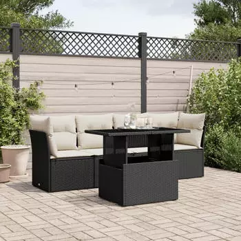 vidaXL Garten-Sofagarnitur 5-tlg. mit Kissen, Poly Rattan, Braun (3326094)