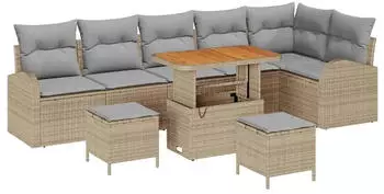 vidaXL Gartenlounge-Set 9-tlg. Poly-Rattan Beige mit Kissen (3362417)